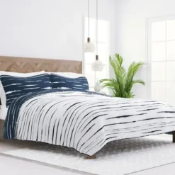 Quilts-Kirkland's Home Navy Linear Reversible 3-Pc. Queen Quilt Set Blue/White