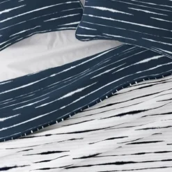 Quilts-Kirkland's Home Navy Linear Reversible 3-Pc. Queen Quilt Set Blue/White