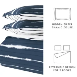 Quilts-Kirkland's Home Navy Linear Reversible 3-Pc. Queen Quilt Set Blue/White