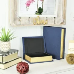 Baskets & Boxes-Kirkland's Home Navy Linen Book Boxes, Set Of 2 Blue