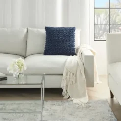 Pillows-Kirkland's Home Navy Looped Yarn Wool Pillow Blue