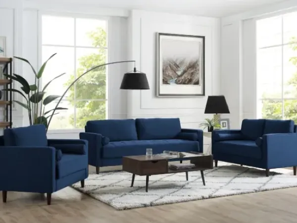 Sofas & Loveseats-Kirkland's Home Navy Lumbar Eucalyptus Sofa Blue