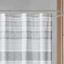 Shower Curtains-Kirkland's Home Navy Melora Tasseled Border Shower Curtain Blue/White