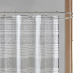 Shower Curtains-Kirkland's Home Navy Melora Tasseled Border Shower Curtain Blue/White