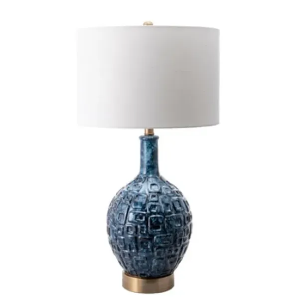 Table Lamps-Kirkland's Home Navy Mod Square Pattern Table Lamp White