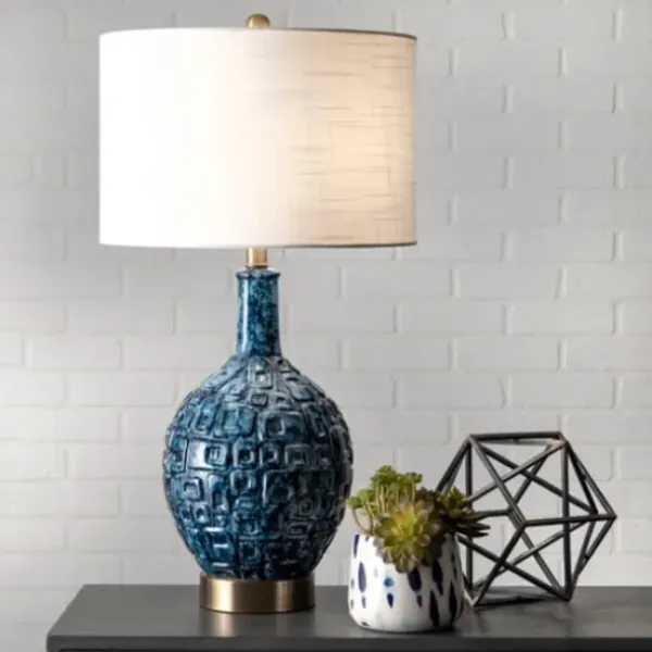 Table Lamps-Kirkland's Home Navy Mod Square Pattern Table Lamp White