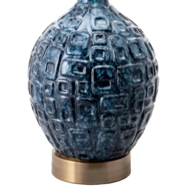 Table Lamps-Kirkland's Home Navy Mod Square Pattern Table Lamp White