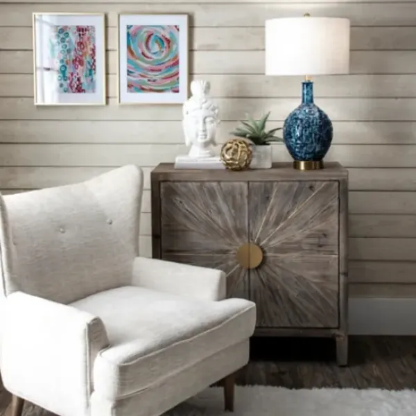 Table Lamps-Kirkland's Home Navy Mod Square Pattern Table Lamp White