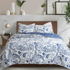 Quilts-Kirkland's Home Navy Paisley 3-Pc. Full/Queen Reversible Quilt Set Blue