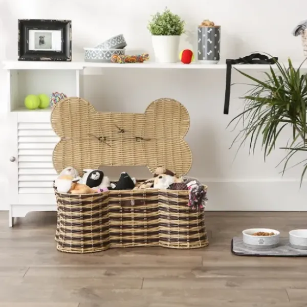 Baskets & Boxes-Kirkland's Home Navy Paw Patch Stripe Rectangle Pet Basket Blue