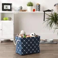 Baskets & Boxes-Kirkland's Home Navy Paw Trellis Round Basket, 12 In. Blue