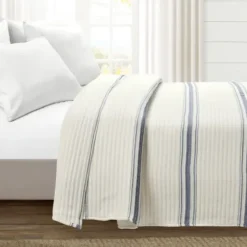 Quilts-Kirkland's Home Navy Pick Stitch Stripe Queen Quilt Blue/White