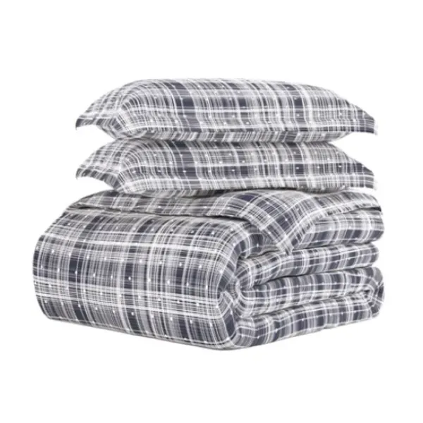 Duvets-Kirkland's Home Navy Plaid Polka Dot 2-Pc. Twin Duvet Cover Set Blue/White