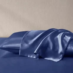 Bed Sheets-Kirkland's Home Navy Satin King 2-Pc. Pillow Case Set Blue