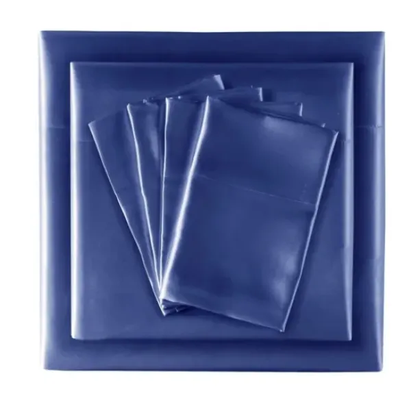 Bed Sheets-Kirkland's Home Navy Satin 6-Pc. Full Sheet Set Blue