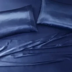 Bed Sheets-Kirkland's Home Navy Satin 6-Pc. Full Sheet Set Blue