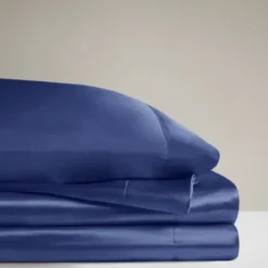 Bed Sheets-Kirkland's Home Navy Satin 6-Pc. King Sheet Set Blue
