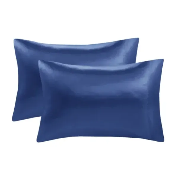 Bed Sheets-Kirkland's Home Navy Satin Standard 2-Pc. Pillow Case Set Blue
