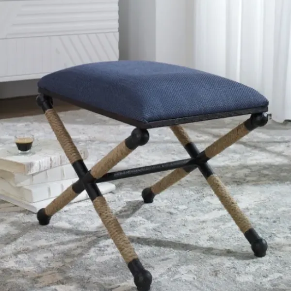 Benches & Ottomans-Kirkland's Home Navy Seat And Black Metal Ottoman Blue