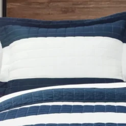 Quilts-Kirkland's Home Navy Stripe 3-Pc. Full/Queen Quilt Set Blue/White