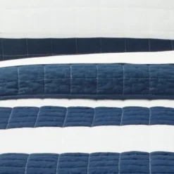 Quilts-Kirkland's Home Navy Stripe 3-Pc. Full/Queen Quilt Set Blue/White