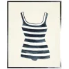 Framed Art-Kirkland's Home Navy Striped Bathing Suit Framed Art Print Blue/White