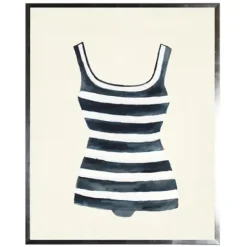 Framed Art-Kirkland's Home Navy Striped Bathing Suit Framed Art Print Blue/White