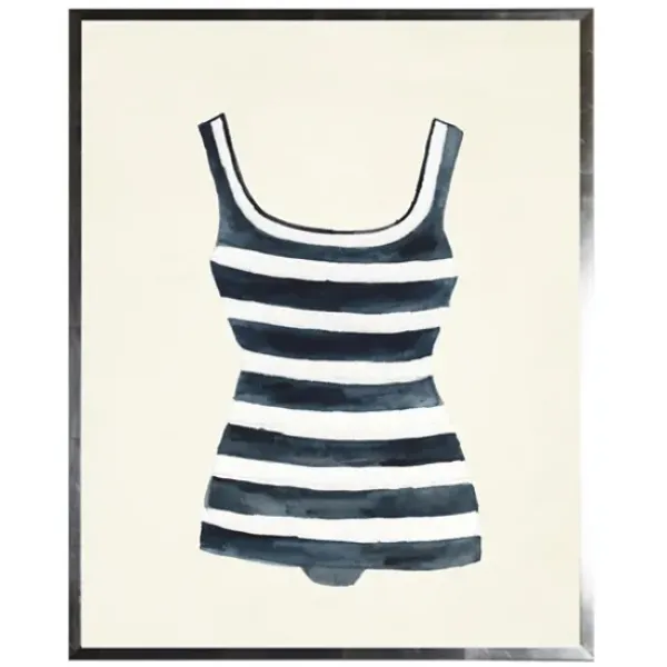 Framed Art-Kirkland's Home Navy Striped Bathing Suit Framed Art Print Blue/White