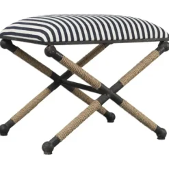 Benches & Ottomans-Kirkland's Home Navy Striped Seat And Black Metal Ottoman Blue/Ivory