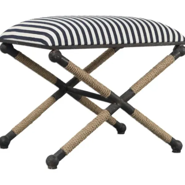 Benches & Ottomans-Kirkland's Home Navy Striped Seat And Black Metal Ottoman Blue/Ivory