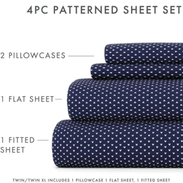 Bed Sheets-Kirkland's Home Navy Tiny Hearts 3-Pc. Twin Sheet Set Blue