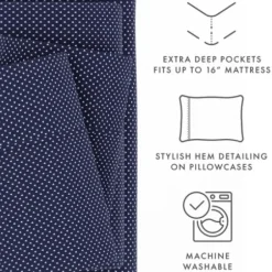 Bed Sheets-Kirkland's Home Navy Tiny Hearts 3-Pc. Twin Sheet Set Blue