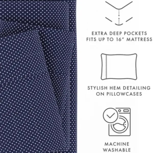 Bed Sheets-Kirkland's Home Navy Tiny Hearts 3-Pc. Twin Sheet Set Blue