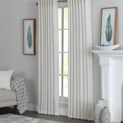 Curtains & Drapes-Kirkland's Home Navy Top Knotted Burlap Curtain Panel Set, 95 In. Blue