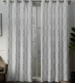 Curtains & Drapes-Kirkland's Home Navy Trellis Darkening Curtain Panel Set, 108 In. Blue/White