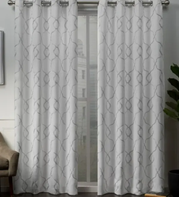 Curtains & Drapes-Kirkland's Home Navy Trellis Darkening Curtain Panel Set, 108 In. Blue/White