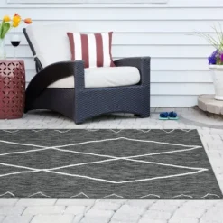 Outdoor Rugs-Kirkland's Home Navy Trellis Outdoor Area Rug, 7X10 Tan/Black/Blue