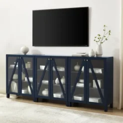 Tv Stands & Media Consoles-Kirkland's Home Navy Triangle 6-Door Wood Media Cabinet Blue