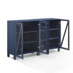 Tv Stands & Media Consoles-Kirkland's Home Navy Triangle 4-Door Wood Media Cabinet Blue