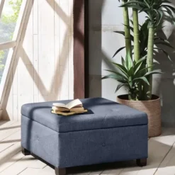 Benches & Ottomans-Kirkland's Home Navy Tufted Square Storage Ottoman Blue