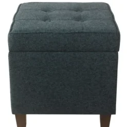 Benches & Ottomans-Kirkland's Home Navy Tufted Upholstered Storage Ottoman Blue