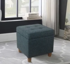 Benches & Ottomans-Kirkland's Home Navy Tufted Upholstered Storage Ottoman Blue
