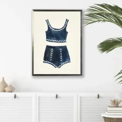 Framed Art-Kirkland's Home Navy Two Piece Bathing Suit Framed Art Print Blue/White