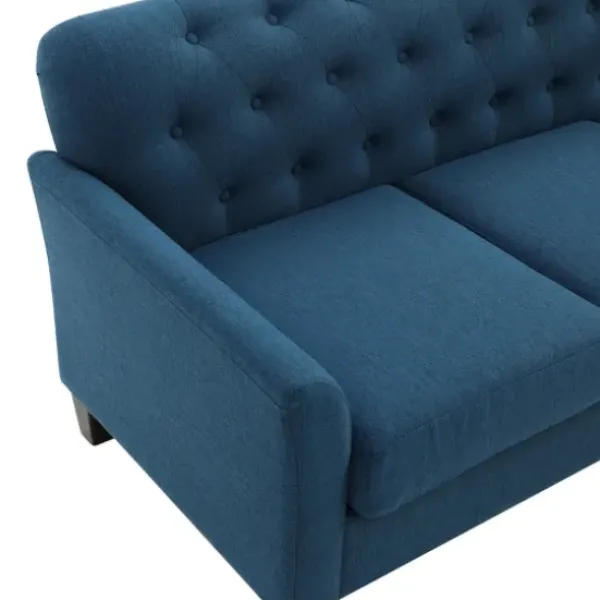Sofas & Loveseats-Kirkland's Home Navy Upholstered Button Tufted Loveseat Blue