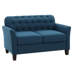 Sofas & Loveseats-Kirkland's Home Navy Upholstered Button Tufted Loveseat Blue