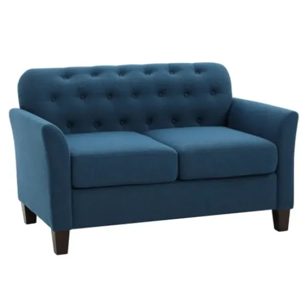 Sofas & Loveseats-Kirkland's Home Navy Upholstered Button Tufted Loveseat Blue