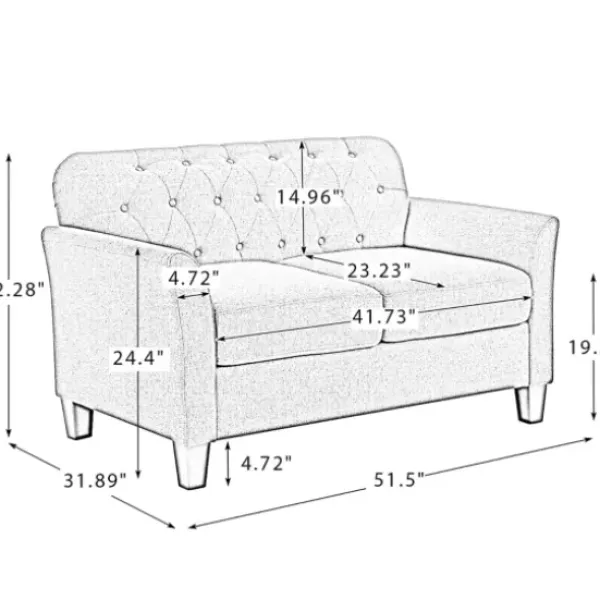 Sofas & Loveseats-Kirkland's Home Navy Upholstered Button Tufted Loveseat Blue