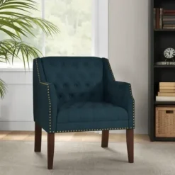 Accent Chairs-Kirkland's Home Navy Upholstered Button Tufted Accent Chair Blue