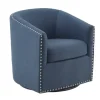 Accent Chairs-Kirkland's Home Navy Upholstered Nailhead Swivel Accent Chair Blue