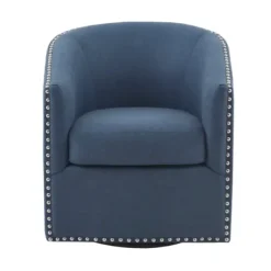 Accent Chairs-Kirkland's Home Navy Upholstered Nailhead Swivel Accent Chair Blue
